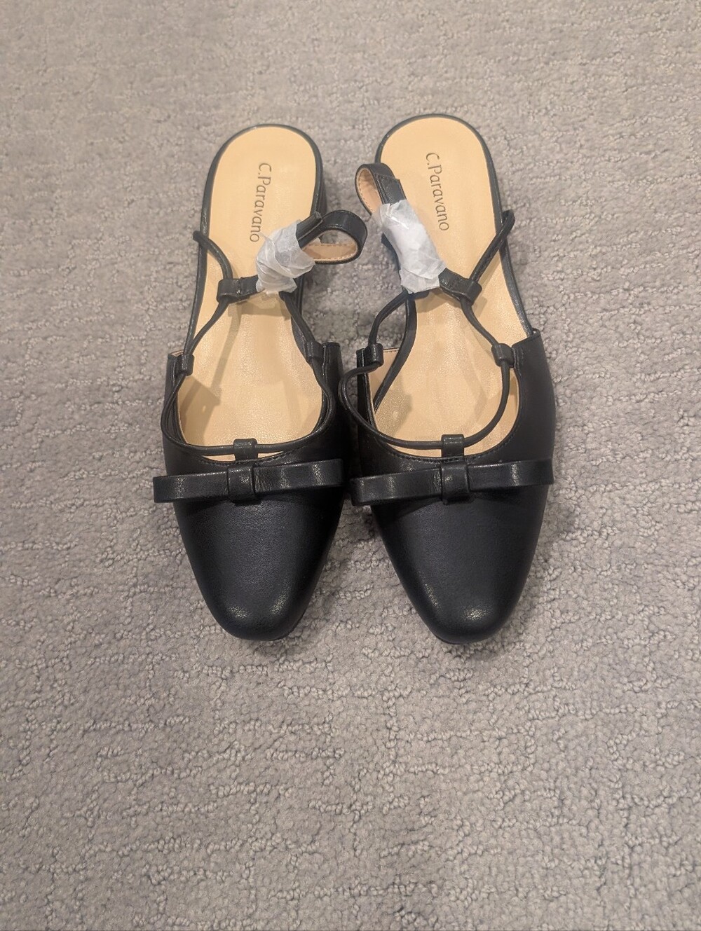 Black Bow-Detail Slingback Flats